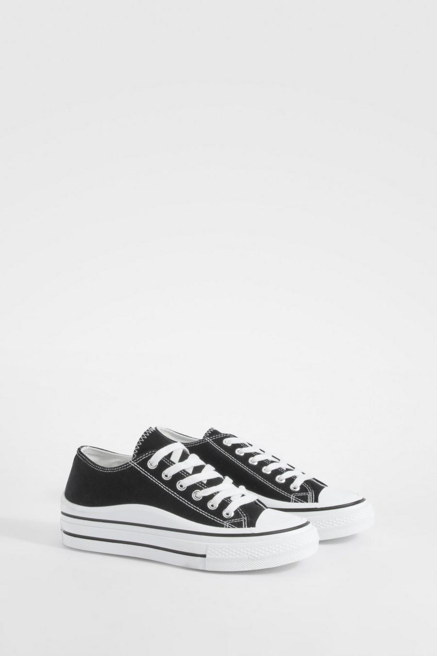 Black Platform Chunky Low Lace Up Trainers 