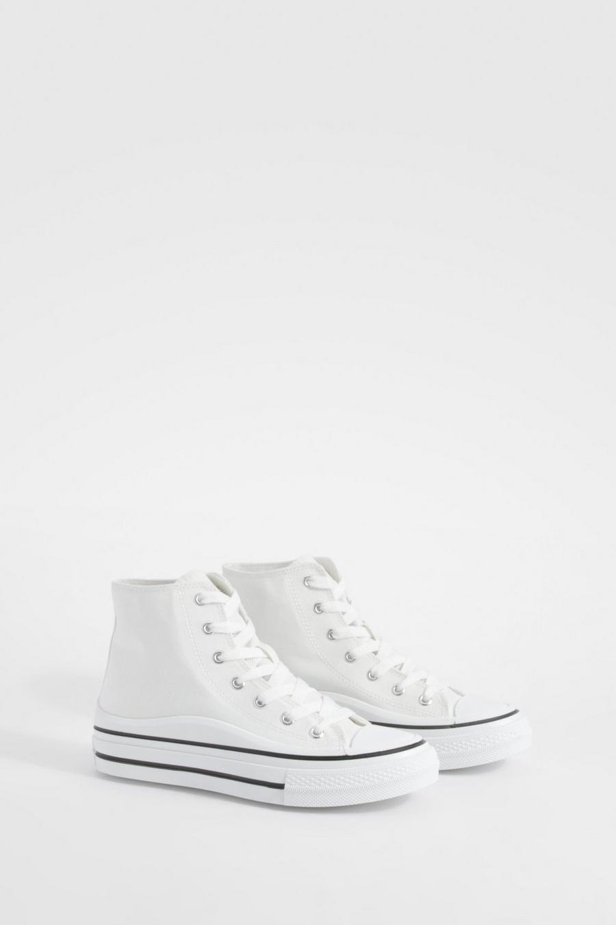 White Platform Chunky High Top Lace Up Sneakers image number 1