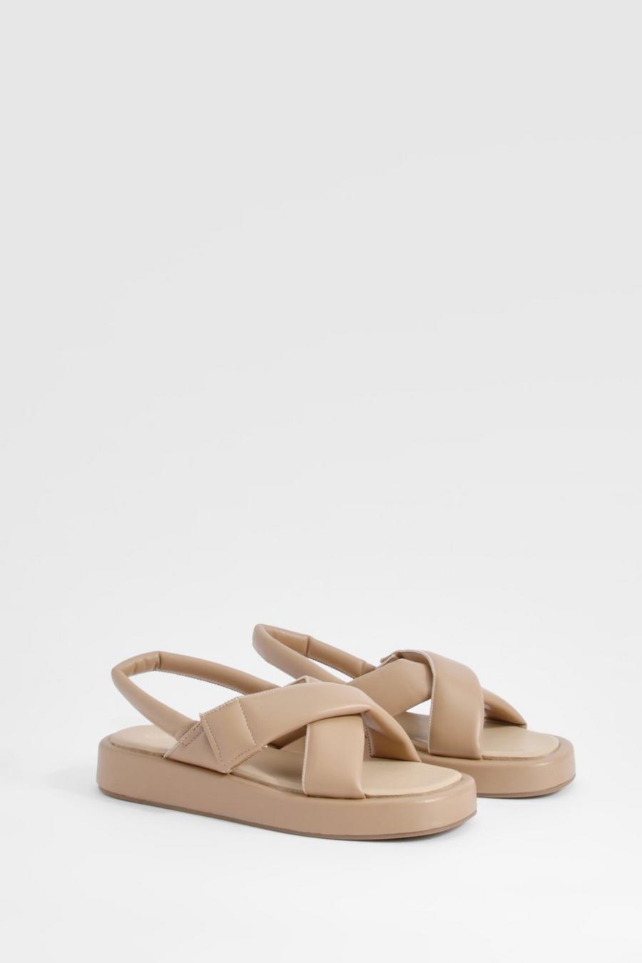 Camel Wide Width Padded Crossover Chunky Flat Sandals