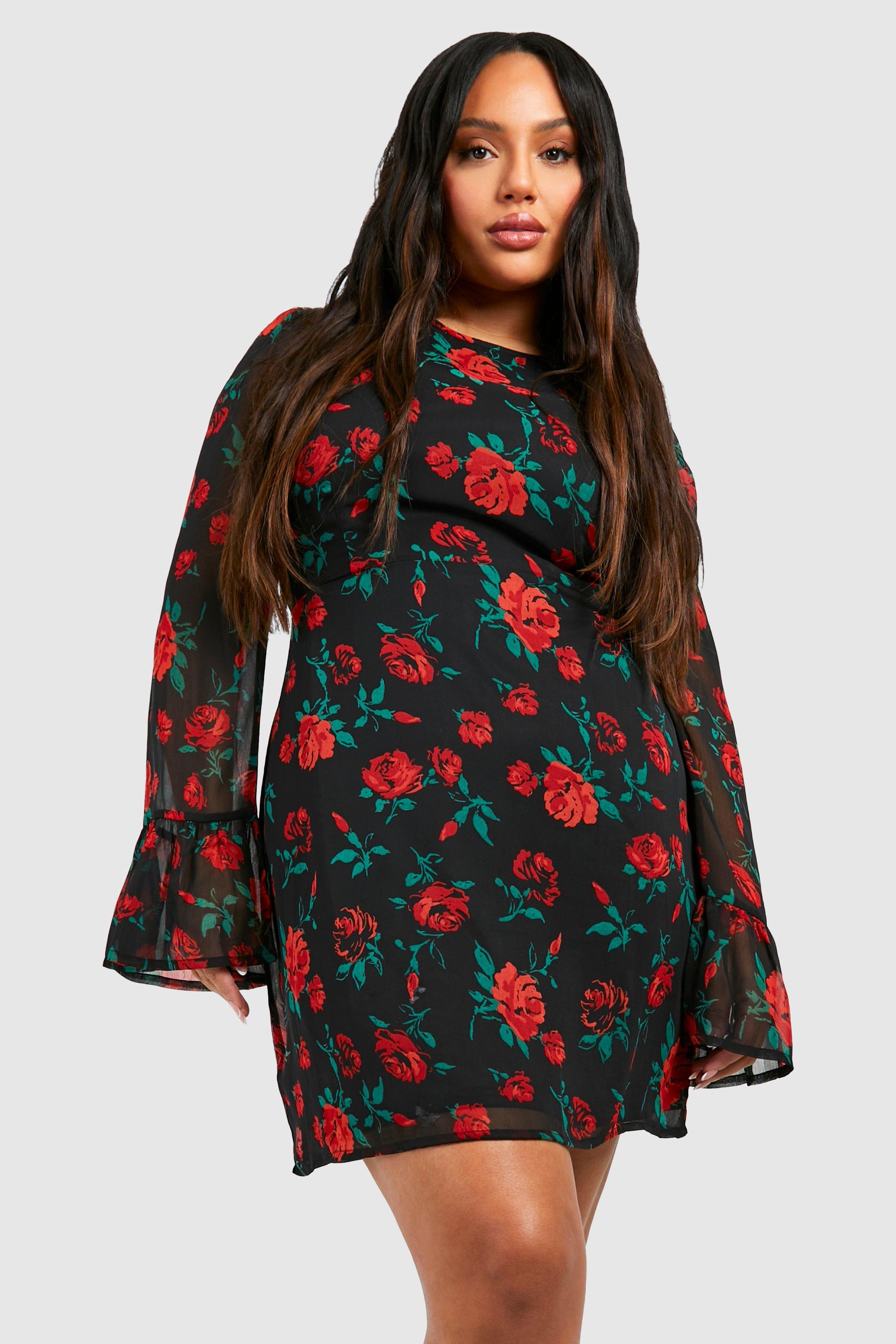 Plus Size Printed Half Button Flare Long Sleeve Dress – KesleyBoutique