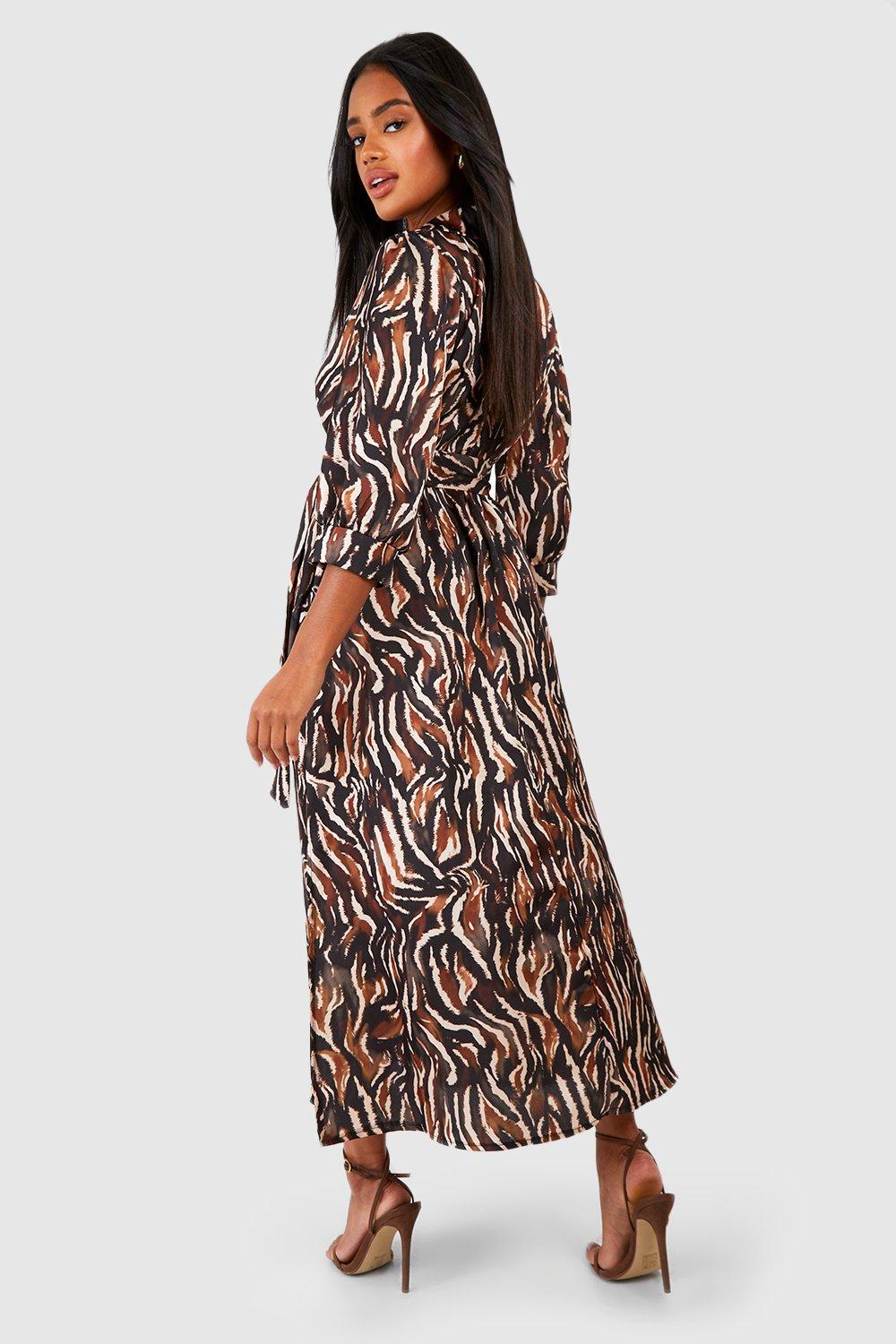 Satin Animal Print Wrap Front Shirt Dress boohoo