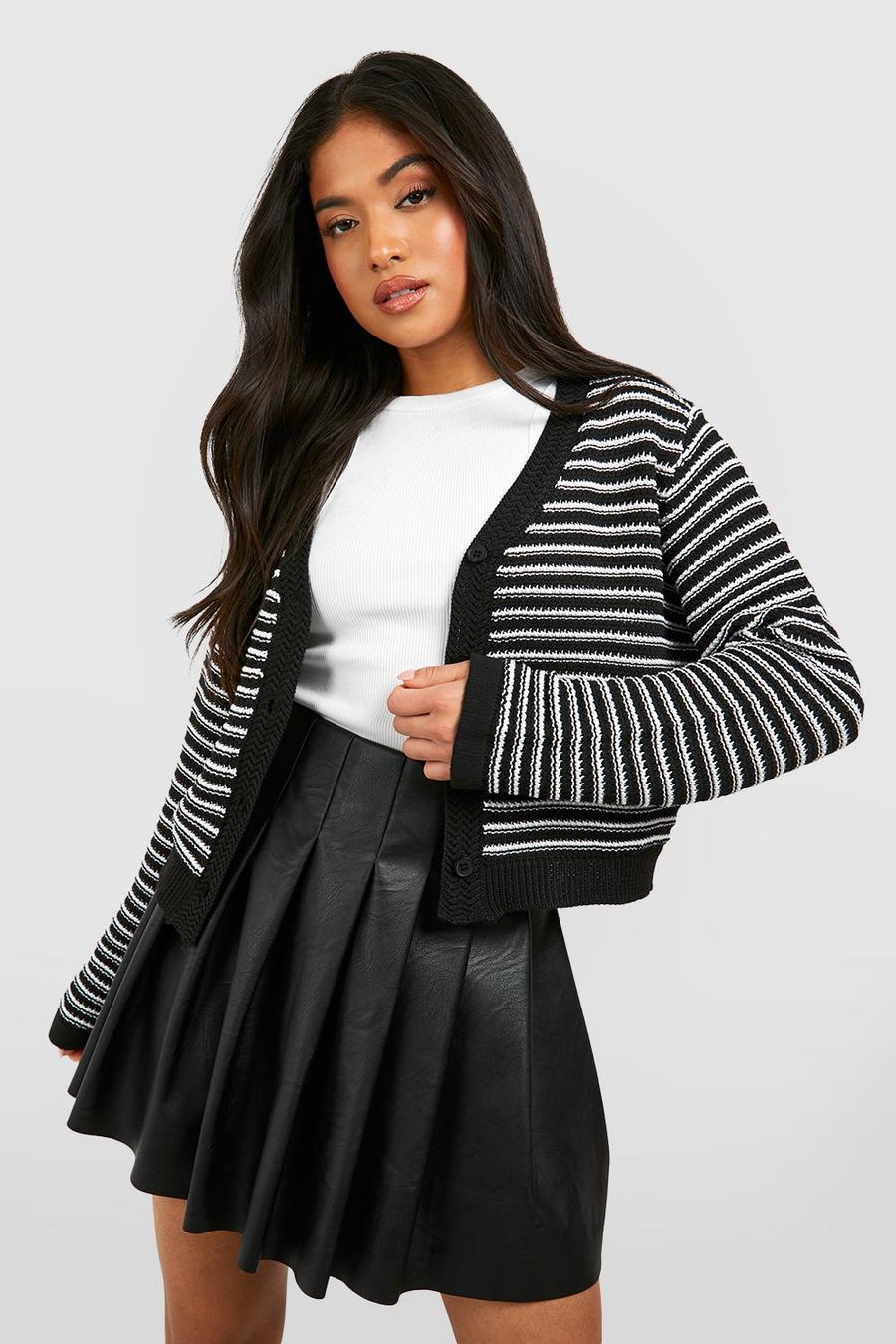 Petite kurzer gestreifter Cardigan, Black