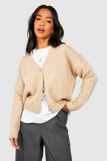 Beige Petite Super Soft Loose Fit Cardigan