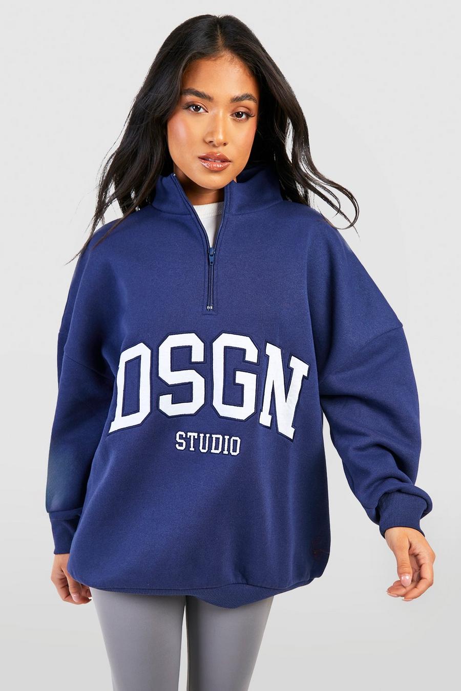 Navy Petite Dsgn Sweatshirt med kort dragkedja image number 1