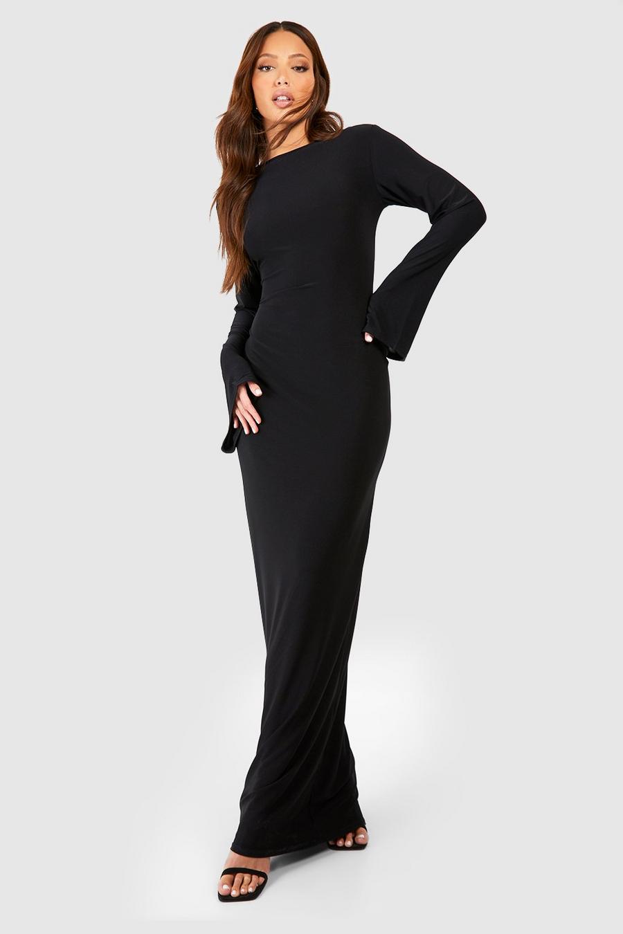 Black Tall Premium Soft Touch Scoop Back Flare Sleeve Maxi Dress image number 1
