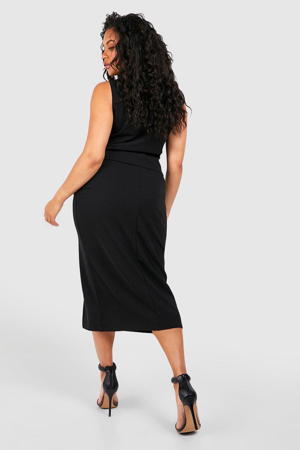 Plus size black button down skirt best sale