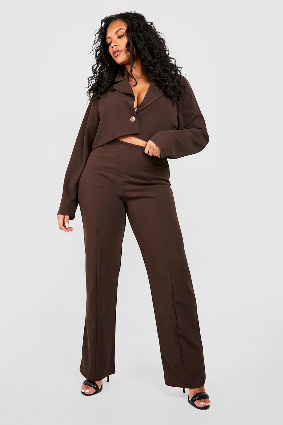 Plus Size Pants Suit Oversize Jacket and Creased Trousers Set Deep