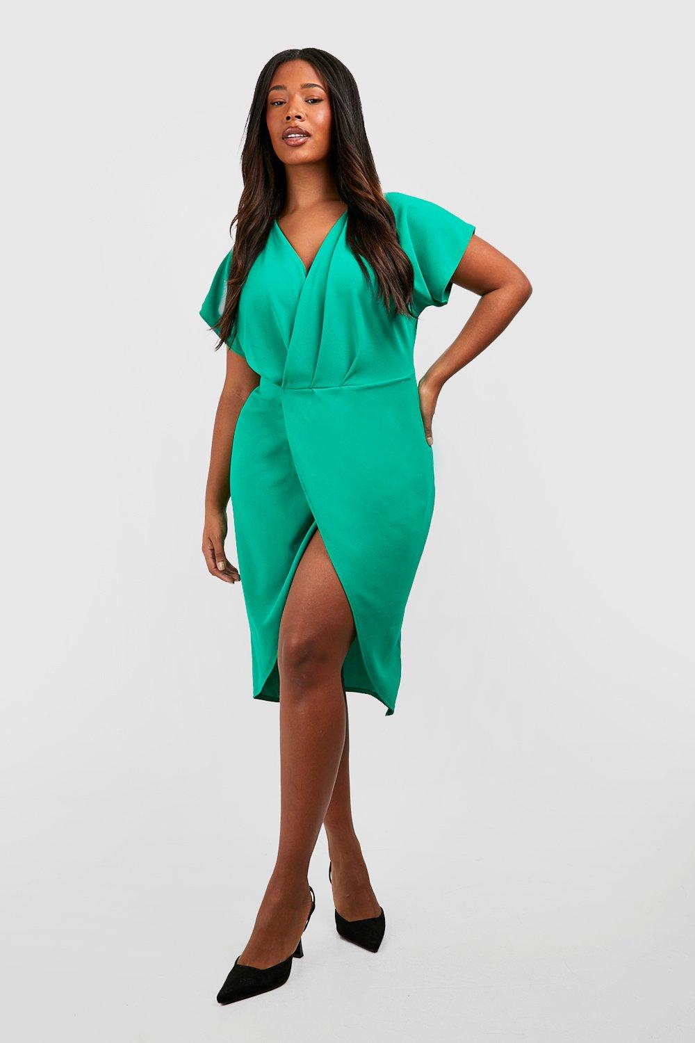 Plus Wrap Front Midi Dress | Boohoo UK