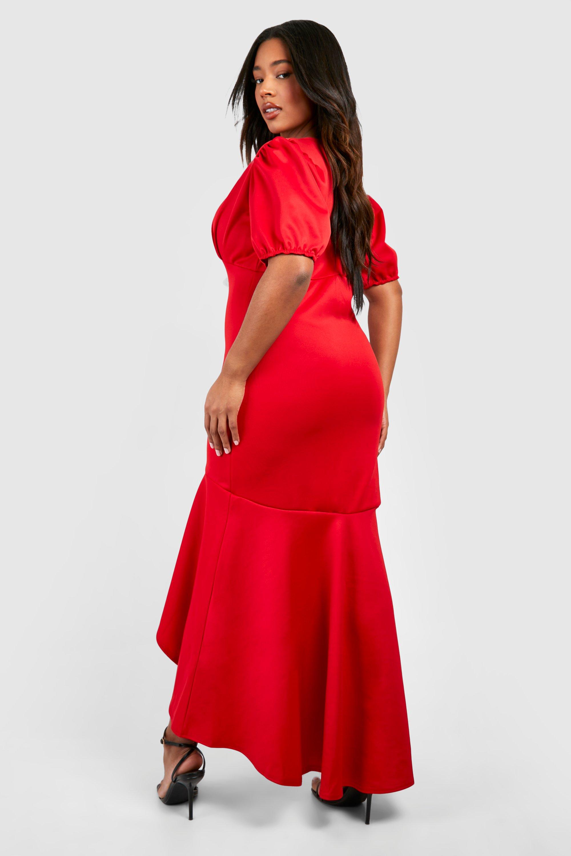 Women s Plus Puff Sleeve Fishtail Maxi Dress Boohoo UK