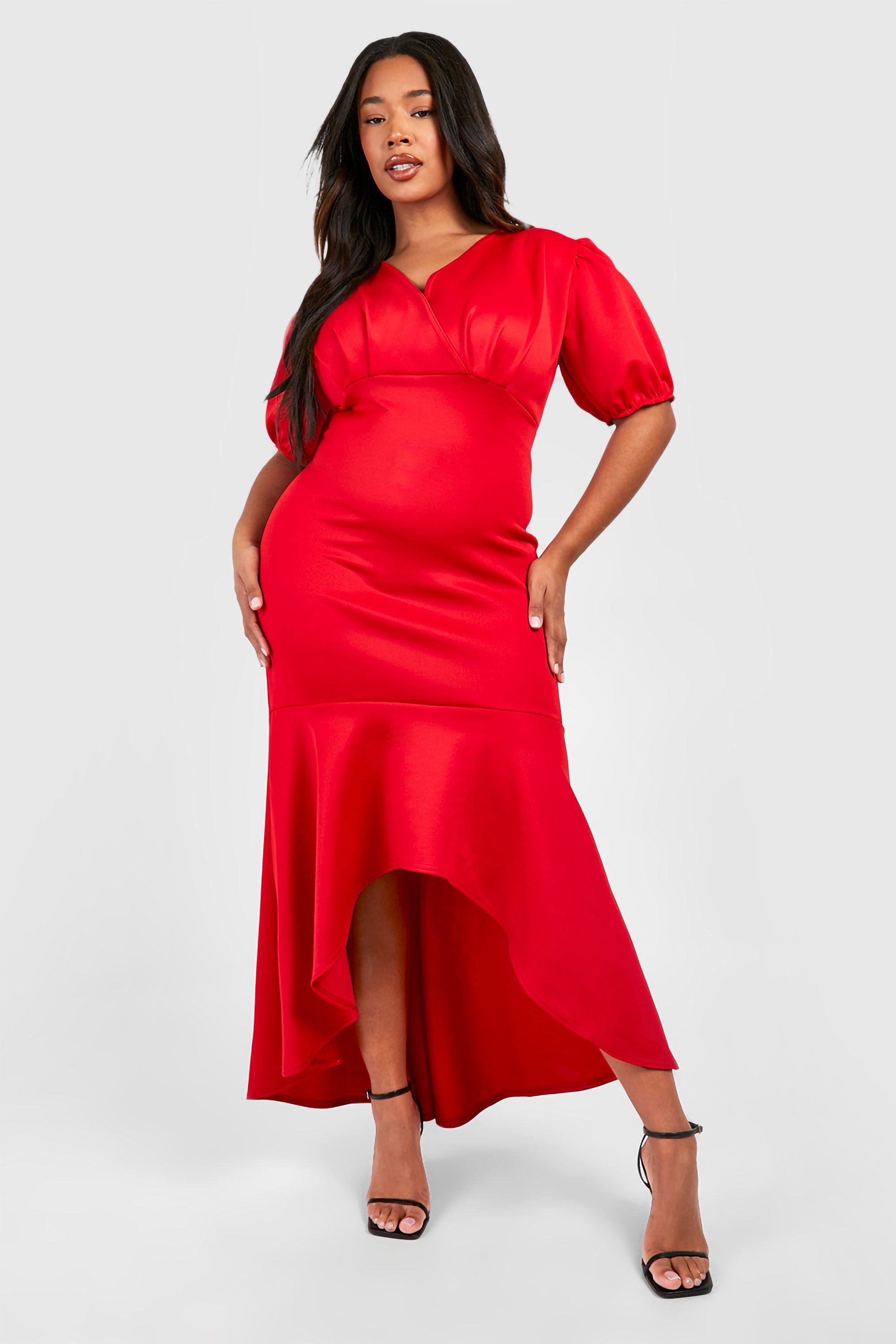 Plus size red sales gowns with sleeves