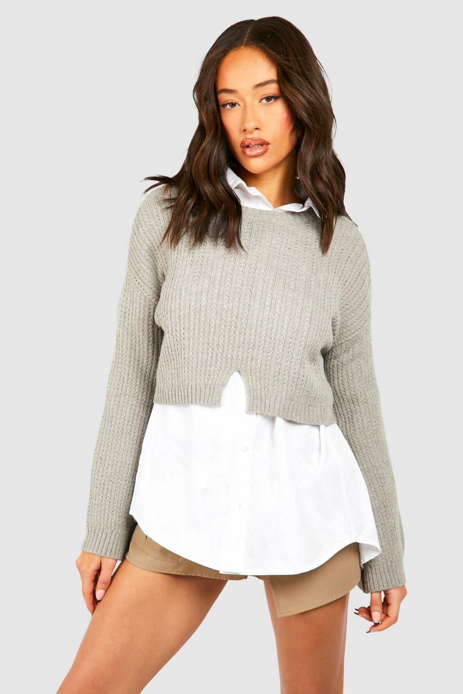 Silver Flare Sleeve Crop Sweater image number 1
