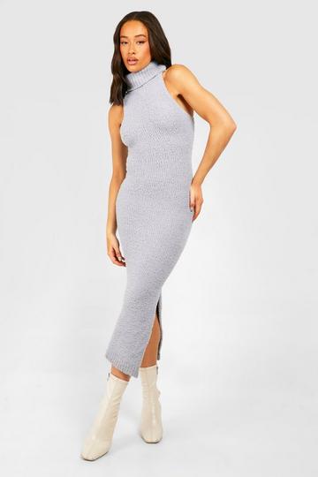 Teddy Soft Turtleneck Sleeveless Knitted Dress grey