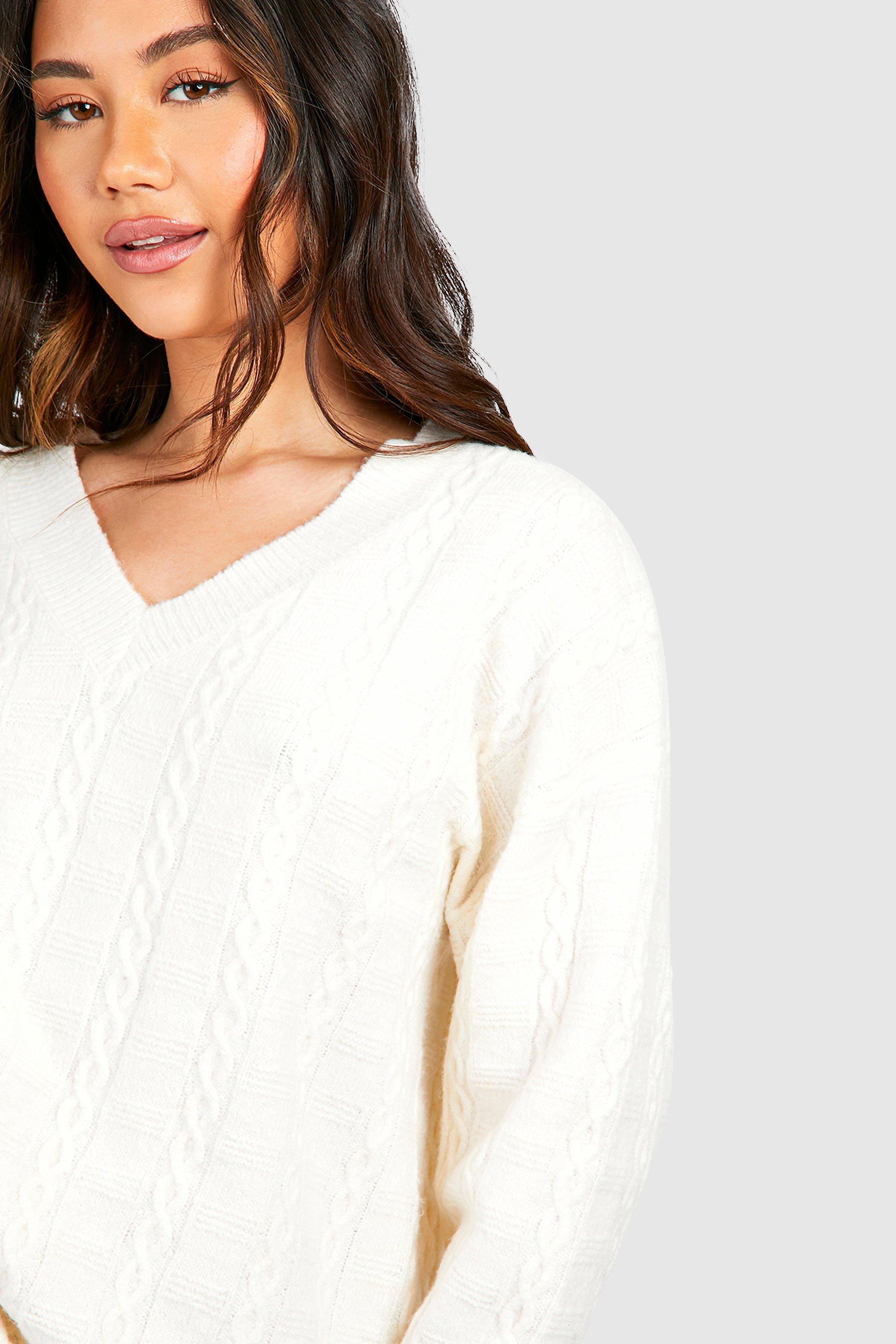 V neck cable hot sale knit jumper womens