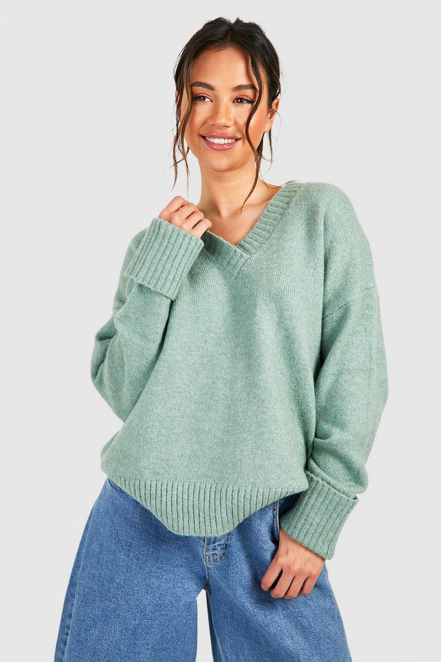 Sage Oversized Soft Knit Turn Up Cuff Sweater image number 1