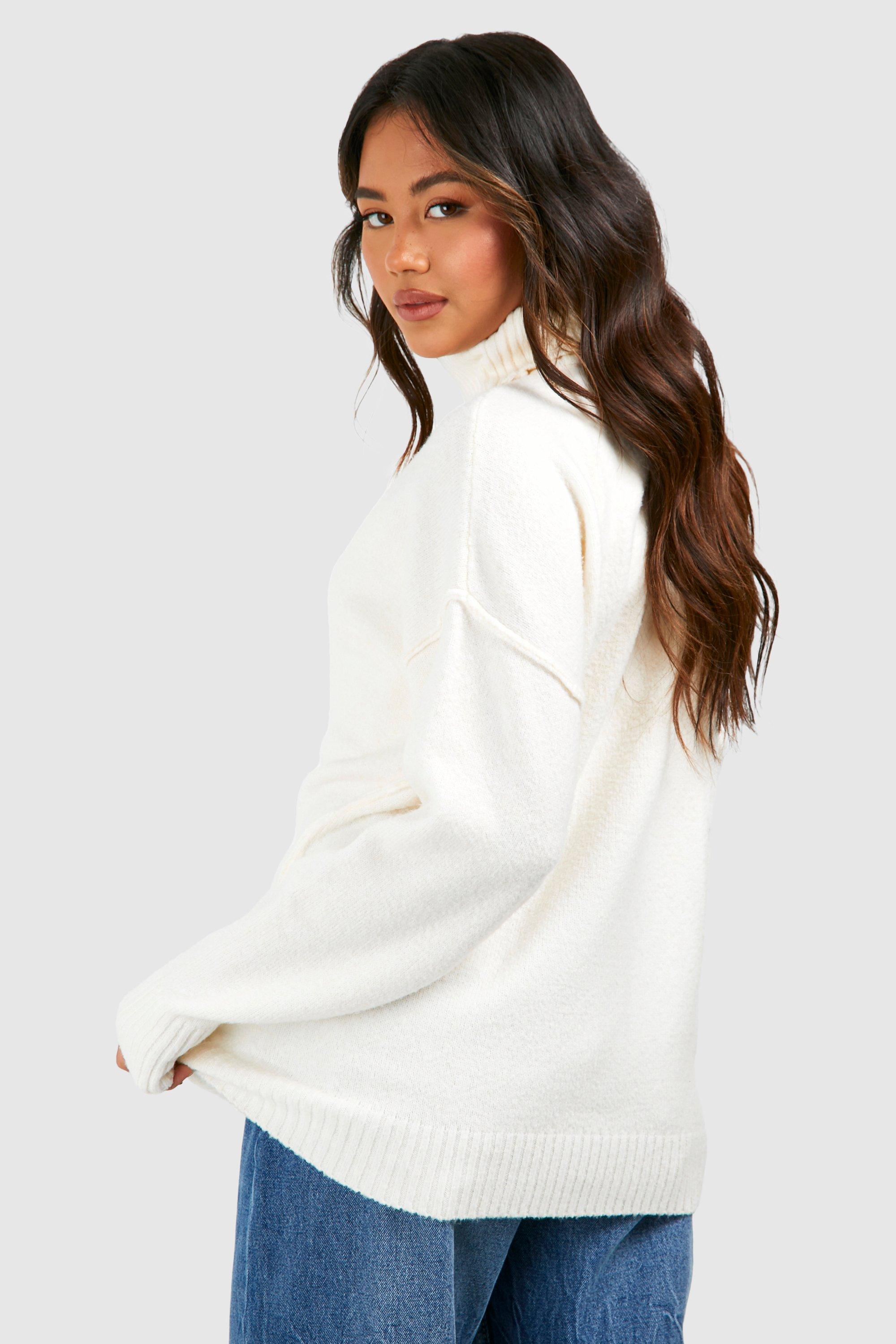 Women's Soft Knit Roll Neck Oversized Longline Jumper