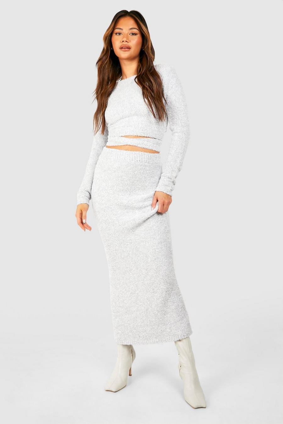 Grey Soft Marl Knit Maxi Skirt