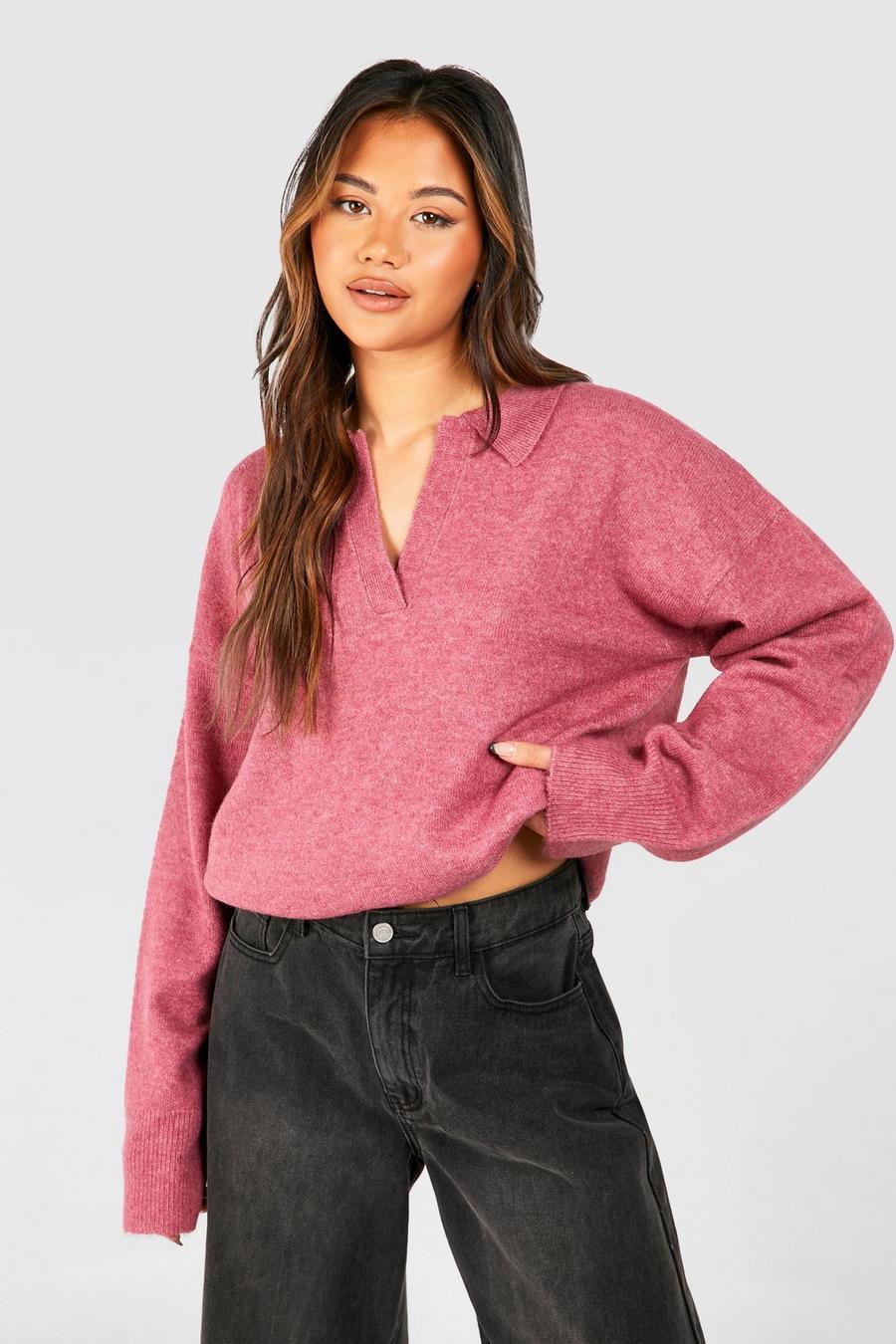 Rose Soft Knit Polo Collar Sweater image number 1