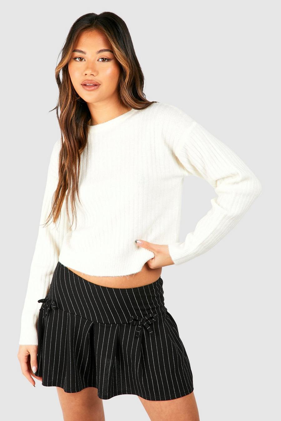 Ivory Soft Rib Knit Crop Sweater image number 1