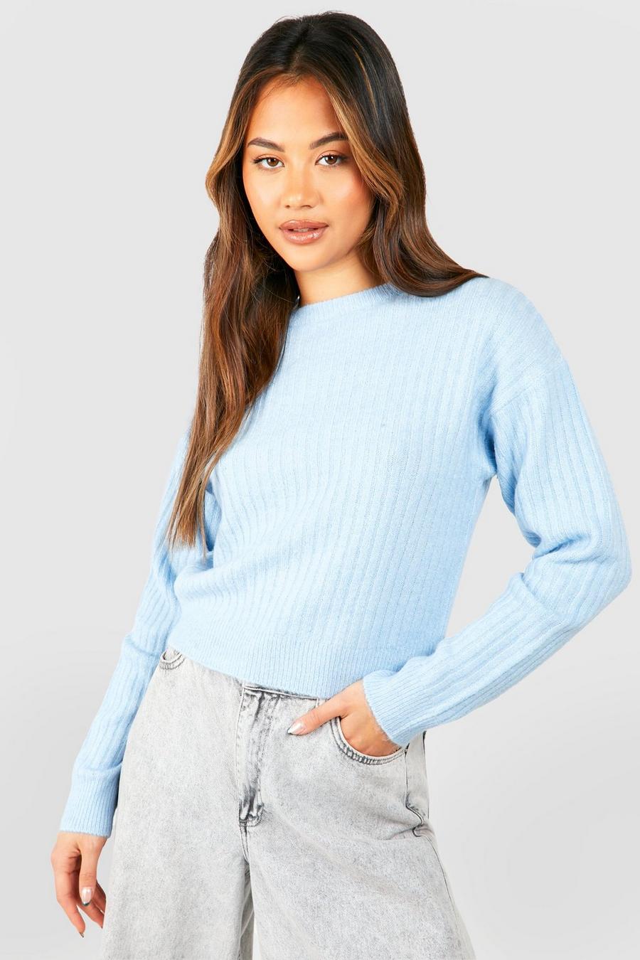 Sky blue Soft Rib Knit Crop Sweater image number 1