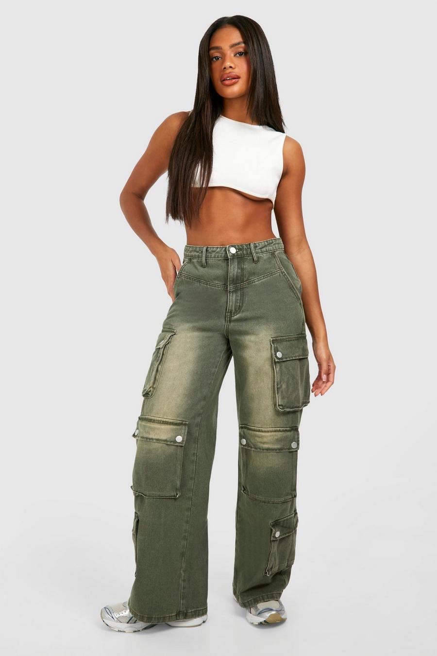 Womens Khaki Green Lightweight Combat Trousers Cargo Jeans Loose