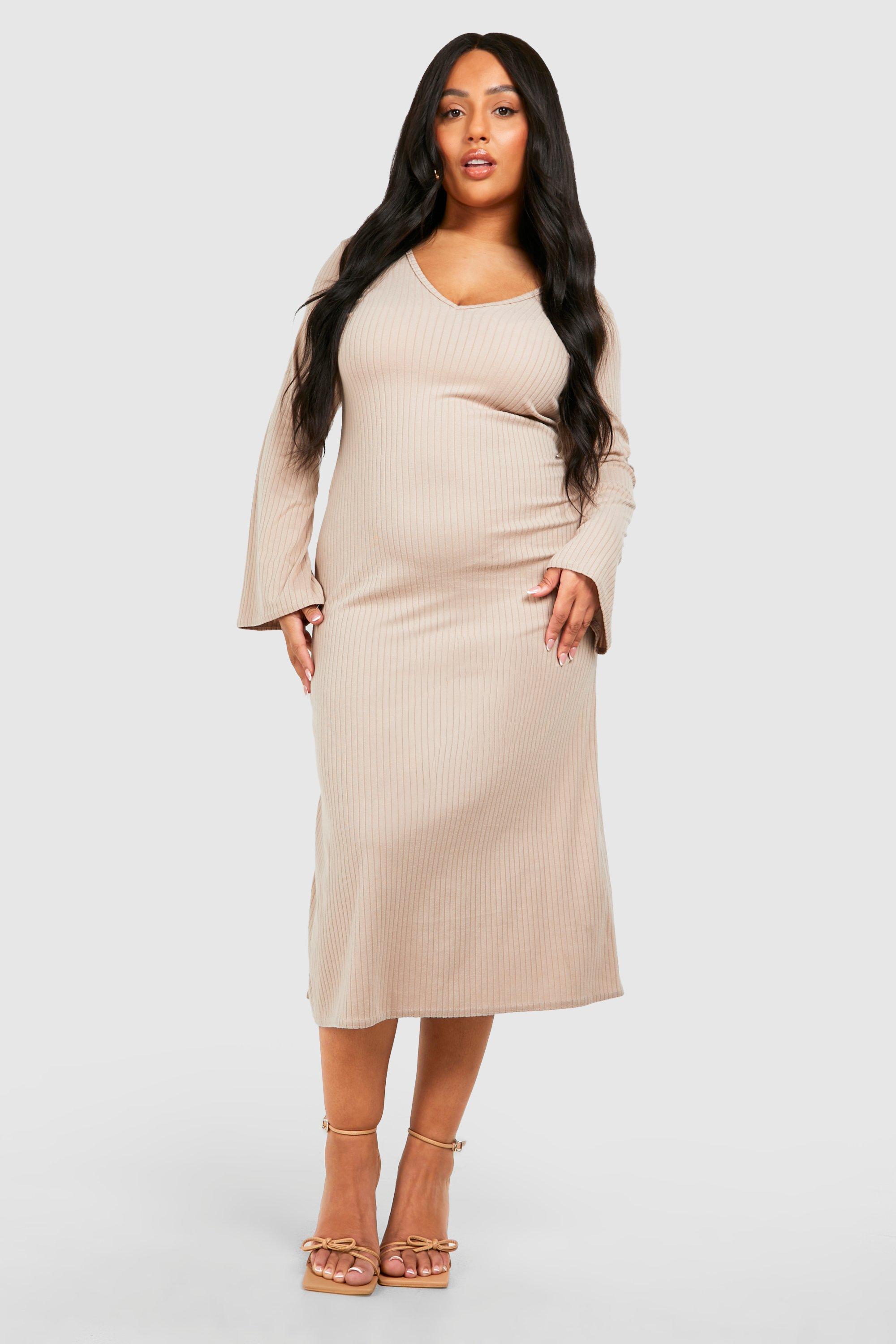 Plus Wide Soft Rib V Neck Column Midaxi Dress boohoo NZ