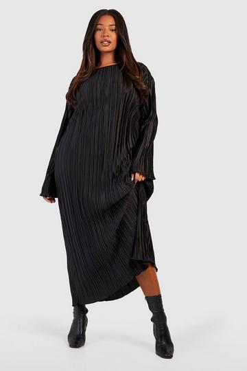 Plus Wide Plisse Midi Dress black