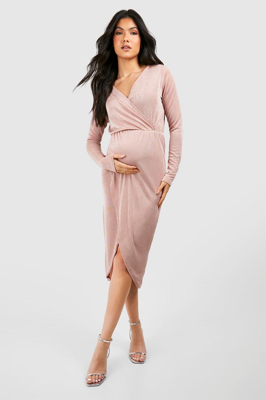 Blush Maternity Acetate Slinky Wrapover Midi Dress image number 1