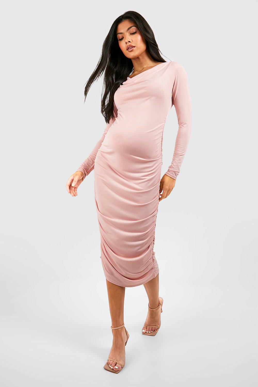 Maternite Robe de grossesse mi longue a col benitier et manches longues boohoo FR