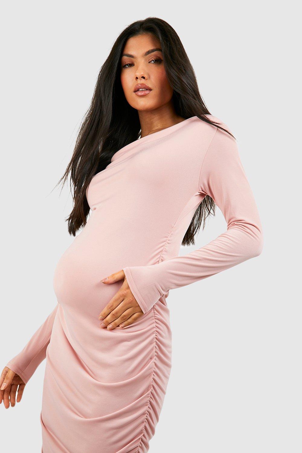 Boohoo Maternity Basic Racer Neck Midi Dress in Brown