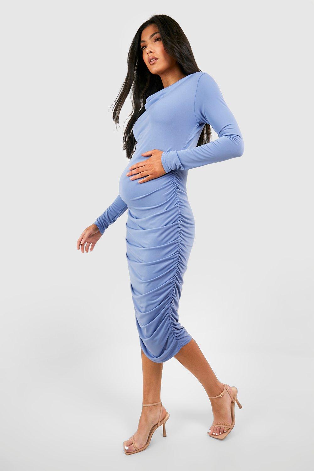 Boohoo Maternity Basic Racer Neck Midi Dress in Brown