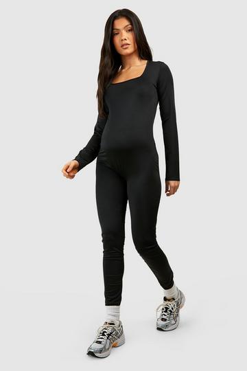 Maternity Matte Slinky Square Neck Unitard black