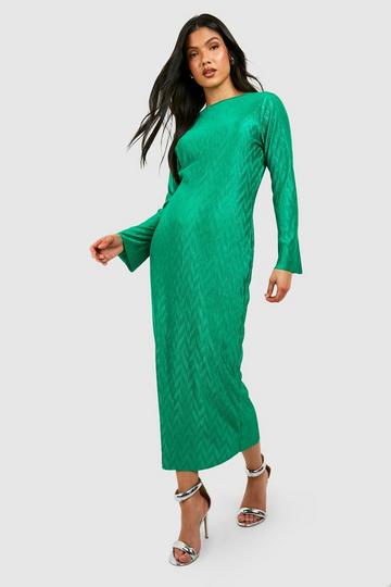 Green Maternity Wave Plisse Column Midi Dress