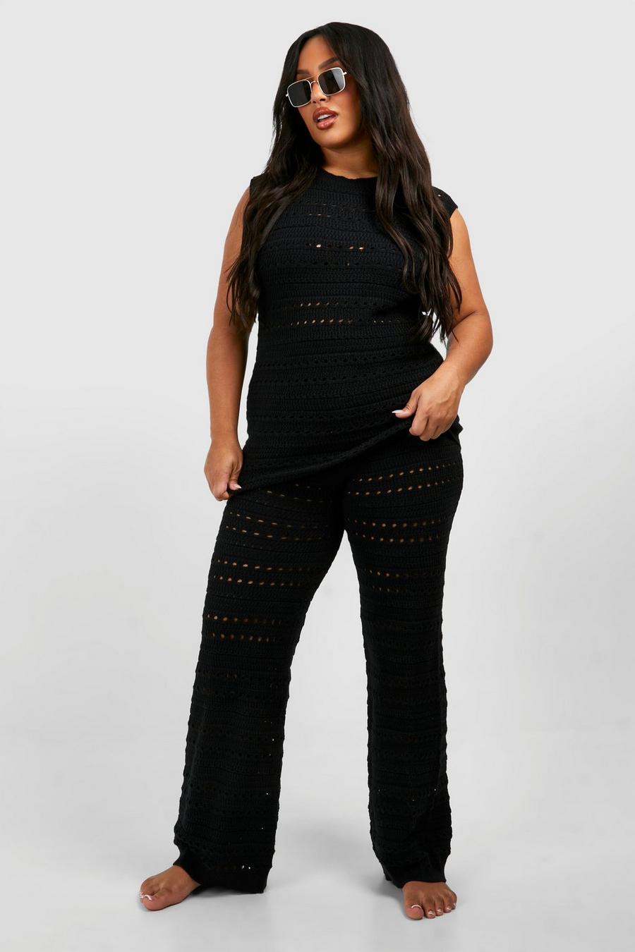 Black Plus Oversized Tunic Top And Wide Leg Trouser 
