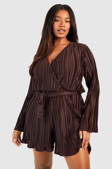 Plus Wide Plisse Playsuit chocolate