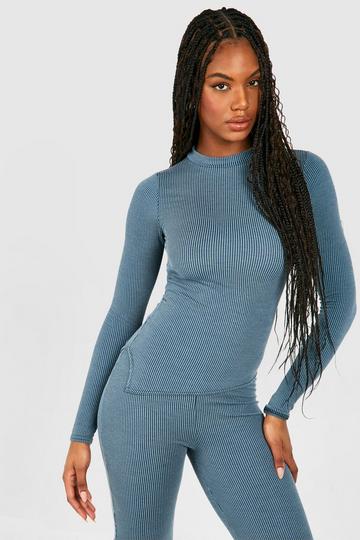 Tall Washed Ribbed Side Split Top charcoal