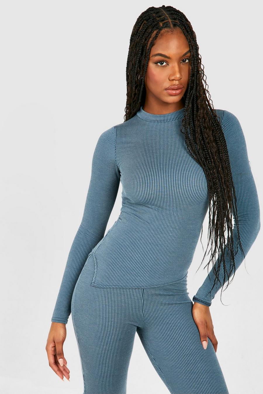 Charcoal Tall Washed Ribbed Side Split Top  image number 1