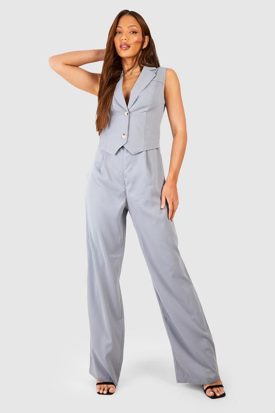 Grey Tall Waistcoat Detail Jumpsuit image number 1