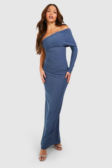 Tall Premium Soft Touch Draped Asymetric Maxi Dress petrol