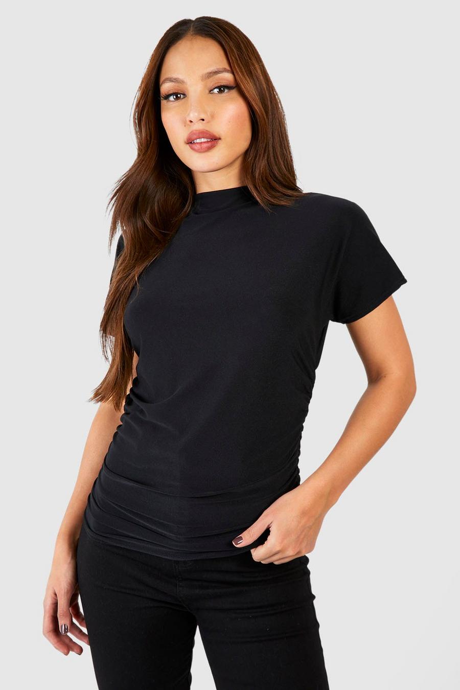 Black Tall Premium Soft Touch Gathered Side Relaxed  Fit T-shirt image number 1