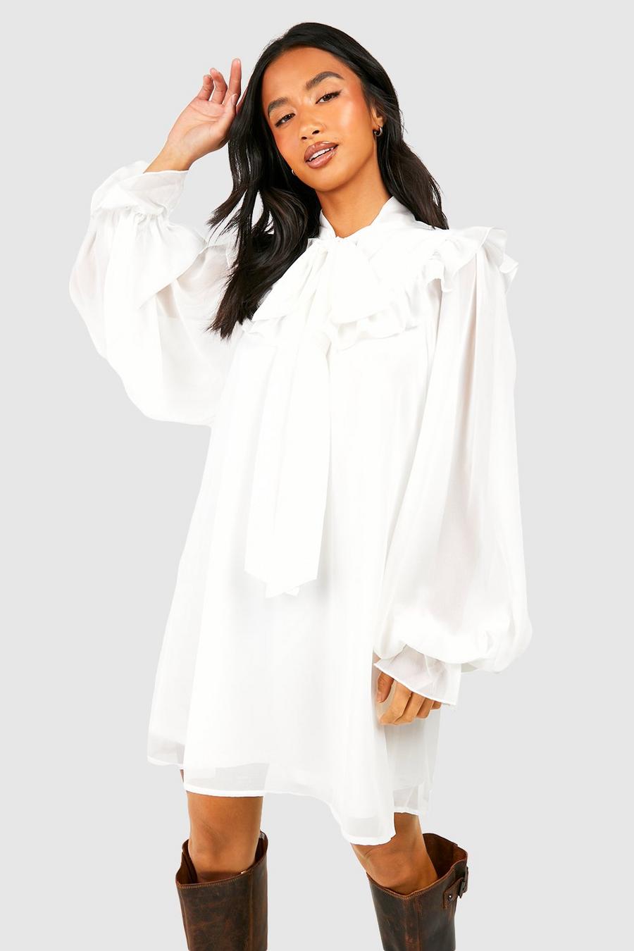 Petite - Robe courte nouée à manches larges, Ivory image number 1