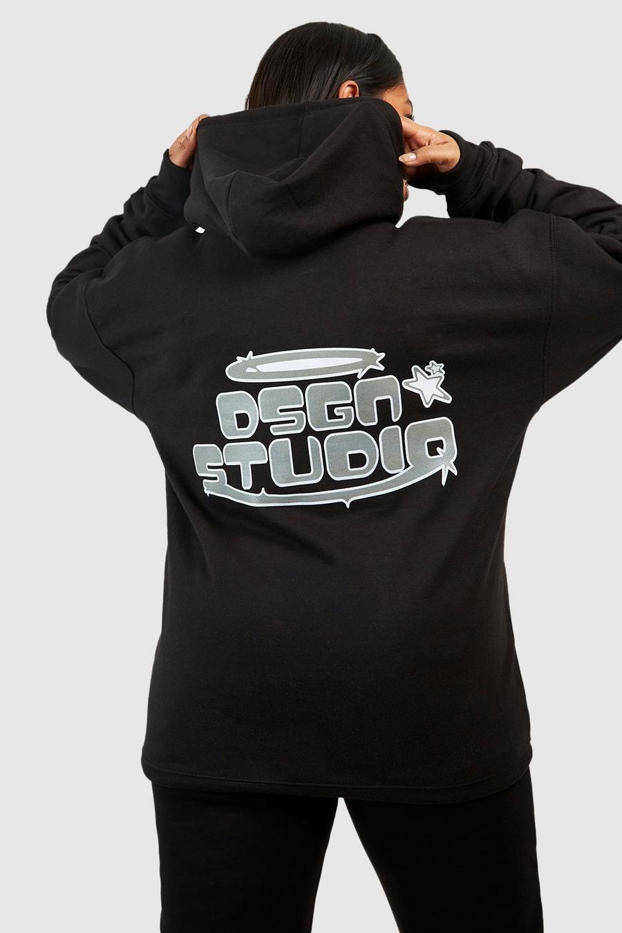 Grande taille - Sweat à capuche oversize à slogan Dsgn Studio, Black