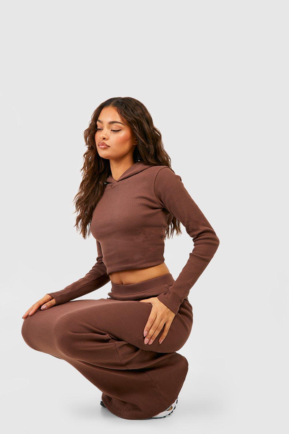 Heavy Weight Rib Cropped Hoodie And Skirt Set boohoo