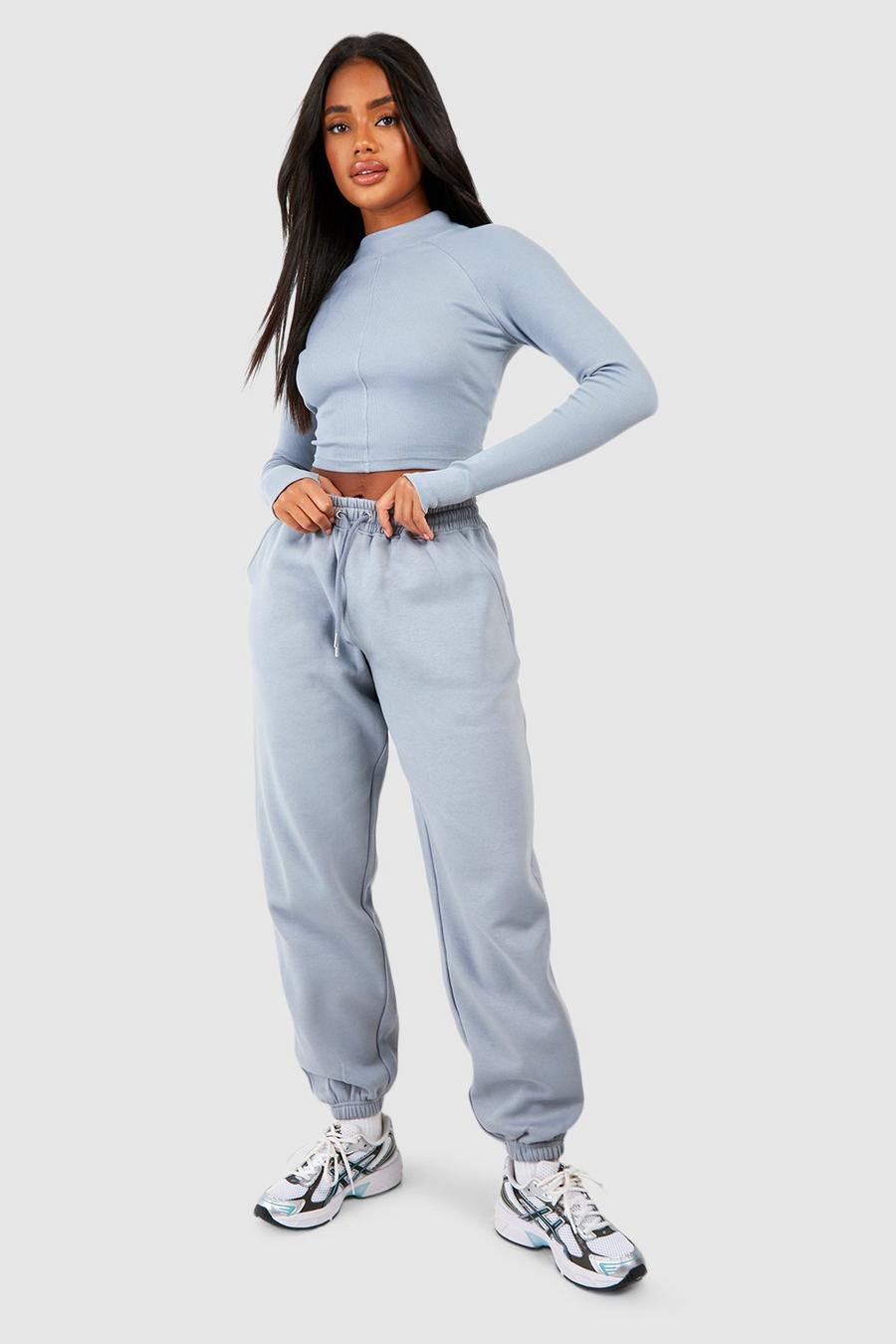 Sage Seam Detail Long Sleeve Top And Cuffed Oversize Jogger Set 