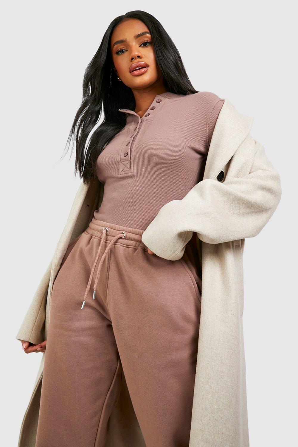 Women's Plus Button Detail Bodysuit And Cuffed Oversized Jogger Set