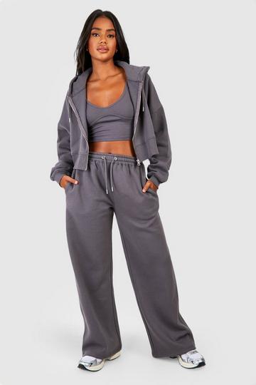 Seam Detail Crop Top 3 Piece Hooded Tracksuit charcoal