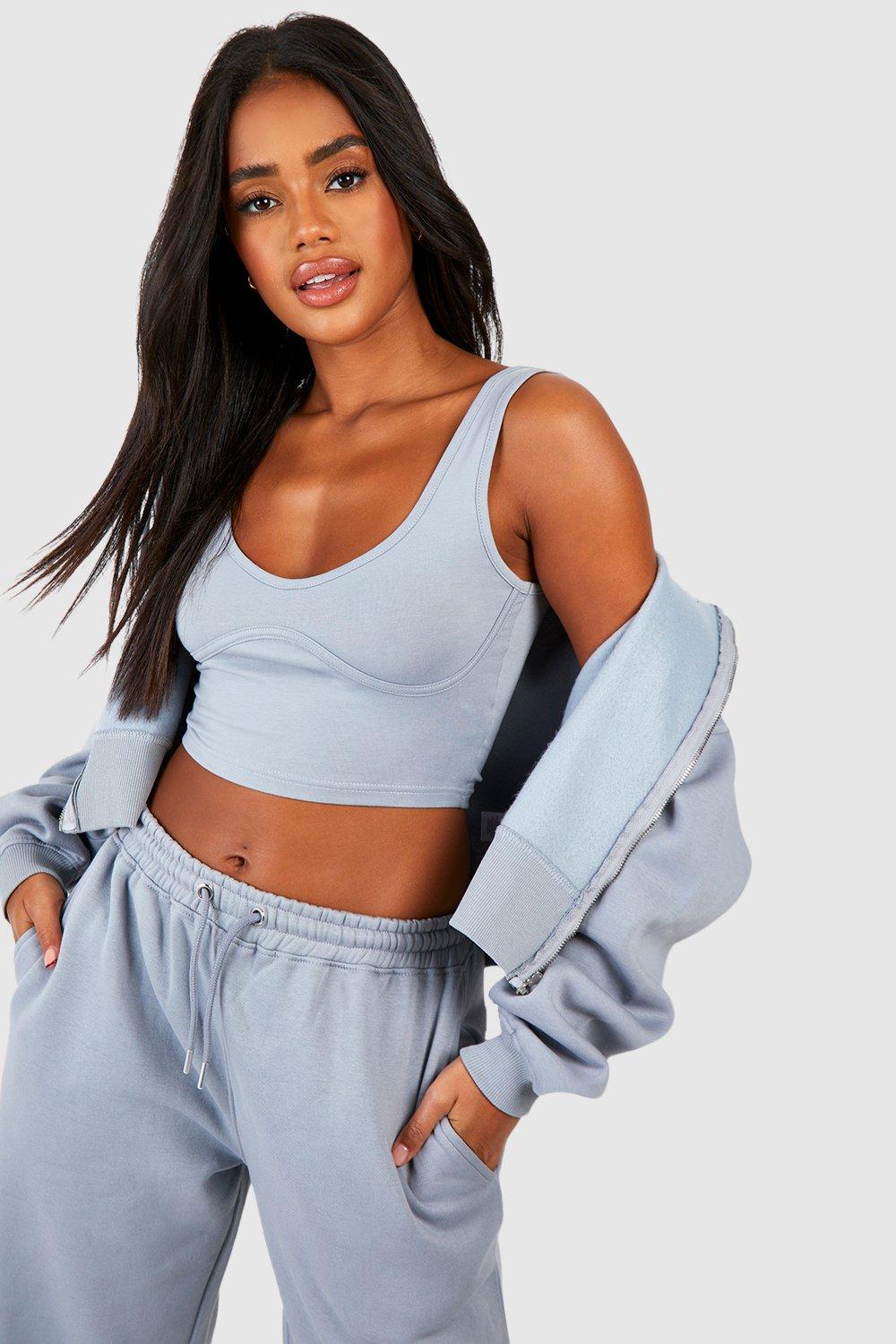 Ladies Grey Crop Hooded Logo Tracksuit