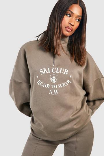 Ski Club Slogan Oversized Half Zip Sweatshirt charcoal