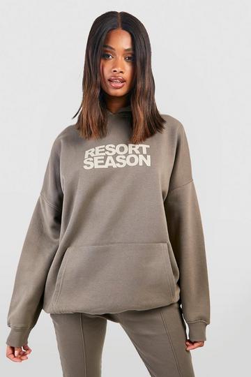 Resort Season Slogan Oversized Hoodie taupe