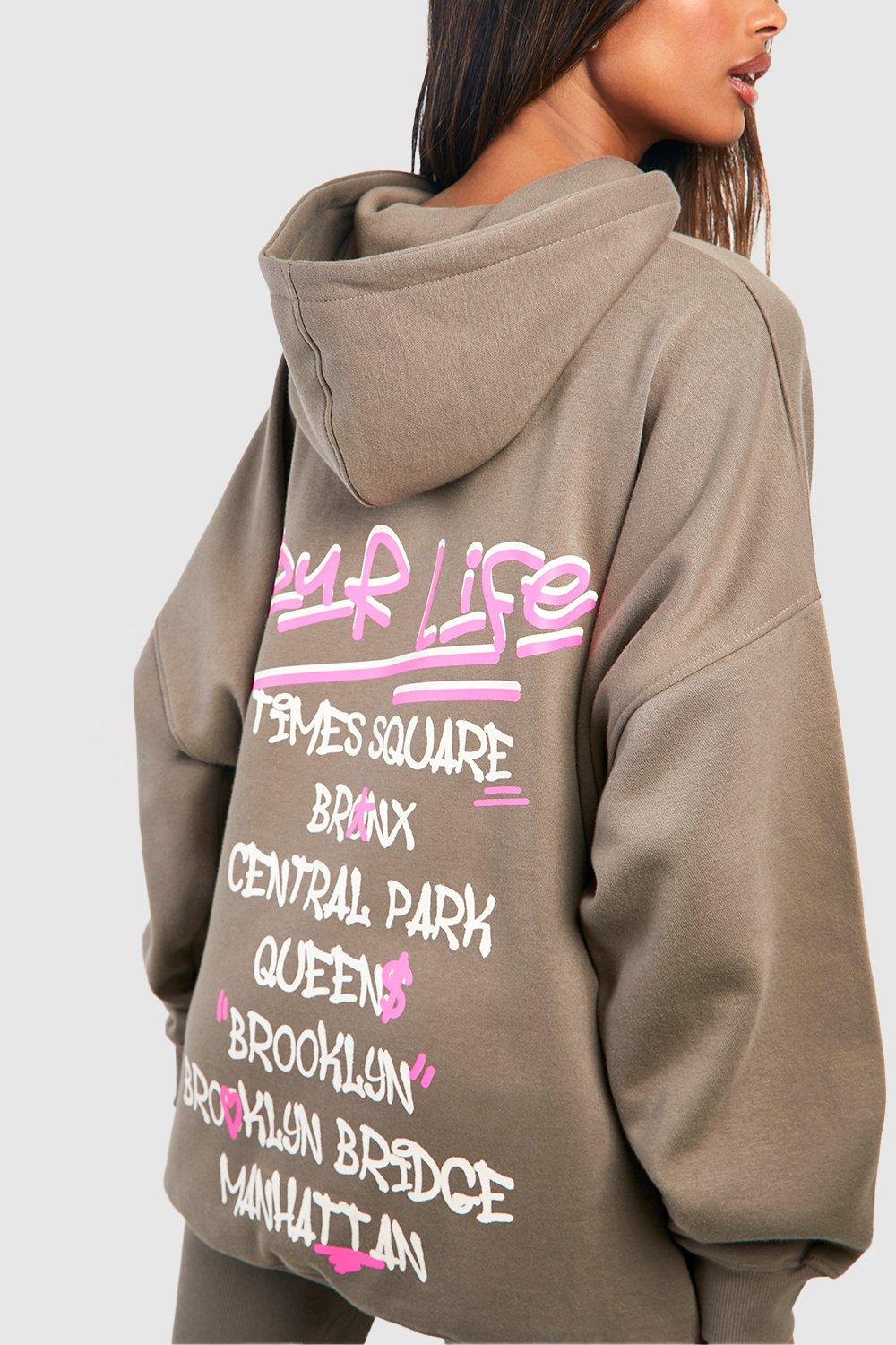 Tour Life Graffiti Slogan Oversized Hoodie boohoo