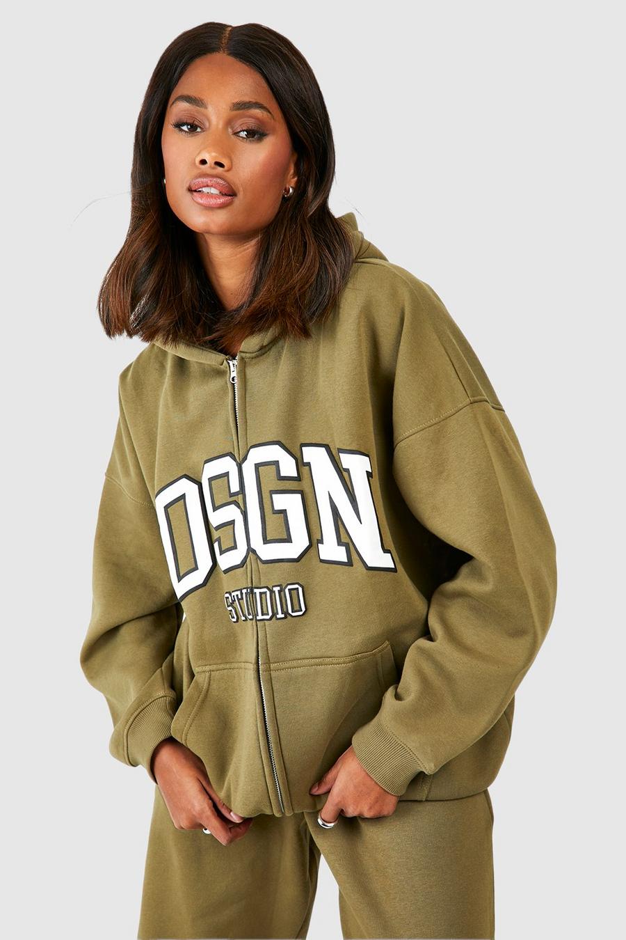 Khaki Dsgn Studio Oversize hoodie med dragkedja image number 1